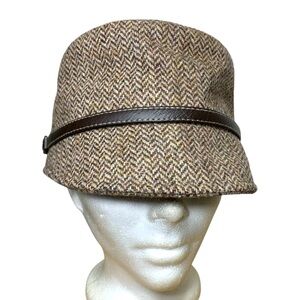 Laird Hatters Brown Herringbone Cap Wool Tweed Sz 7 1/8 Flapper Busker Hat